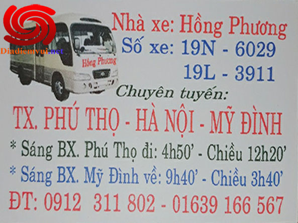 Xe khách Hồng Phương tuyến Phú Thọ đi Mỹ Đình Hà Nội