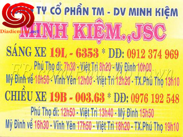 Xe khách Minh Kiệm tuyến Phú Thọ đi Mỹ Đình Hà Nội và ngược lại