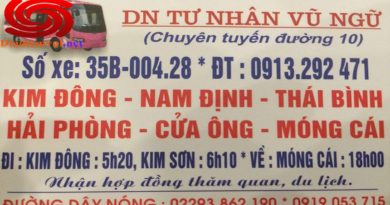 Xe khách Nho Quan Kim Sơn Yên Khánh Ninh Binh đi Cửa Ông Móng Cái Quảng Ninh