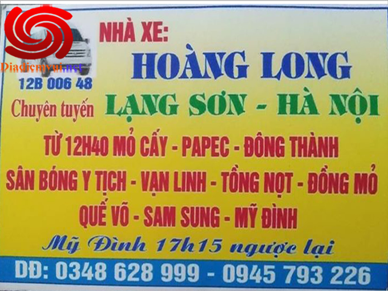 Xe khách Hoàng Long tuyến Lạng Sơn đi Mỹ Đình Hà Nội và ngược lại