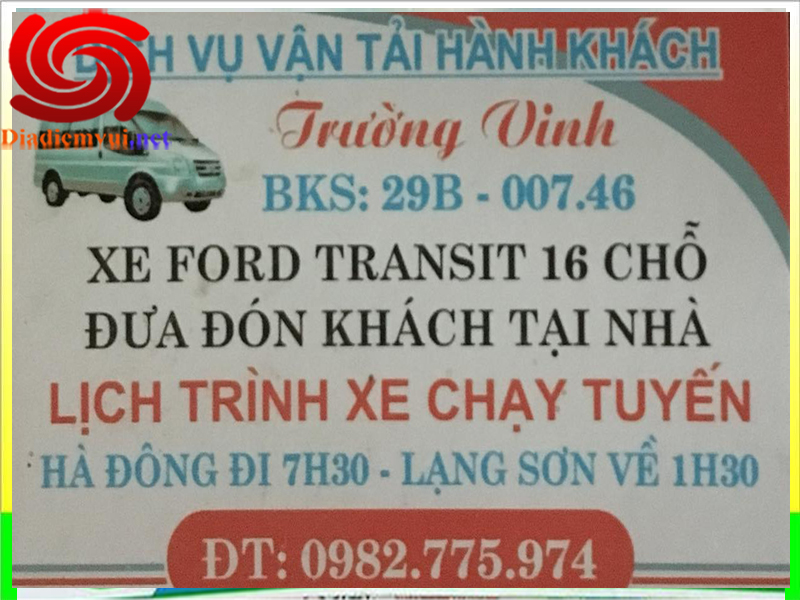 Xe khách Trường Vinh tuyến Lạng Sơn đi Hà Đông Hà Nội và ngược lại