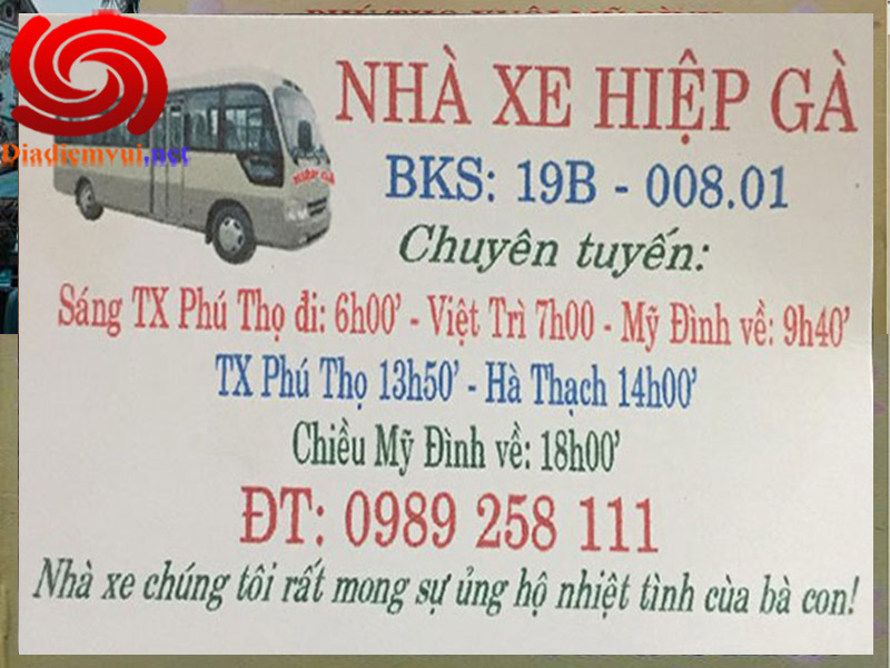 Xe khách Hiệp Gà tuyến Thị Xã Phú Thọ đi Mỹ Đình Hà Nội và ngược lại