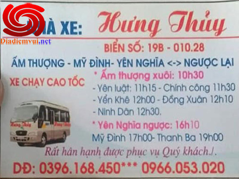 Xe khách Hưng Thủy tuyến Ấm Thượng Việt Trì Phú Thọ đi Yên Nghĩa Hà Nội và ngược lại