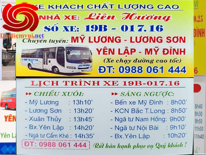 Xe khách Liên Hương tuyến Mỹ Lương Yên Lập Phú Thọ đi Mỹ Đình Hà Nội và ngược lại