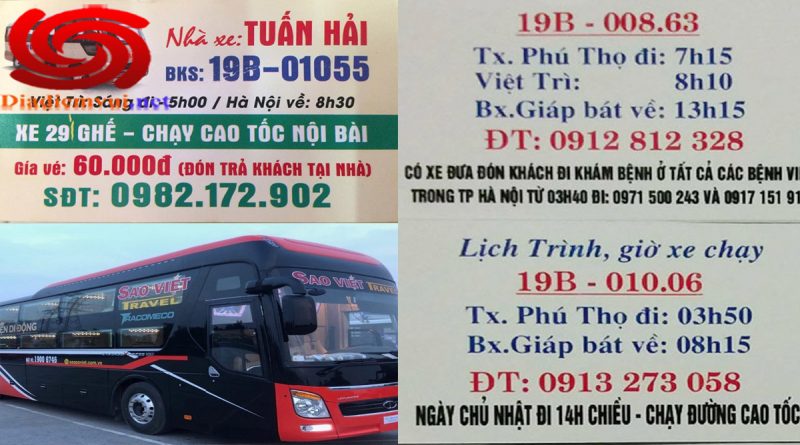 Xe khách tuyến Việt Trì Phú Thọ đi Mỹ Đình Nước Ngầm Giáp Bát Hà Nội và ngược lại