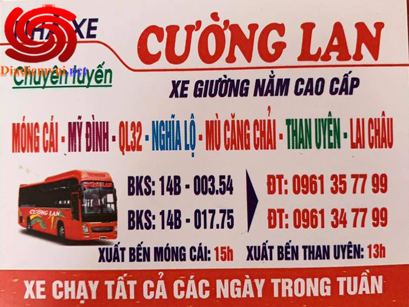 Xe khách Cường Lan tuyến Than Uyên Lai Châu đi Mỹ Đình Hà Nội và ngược lại