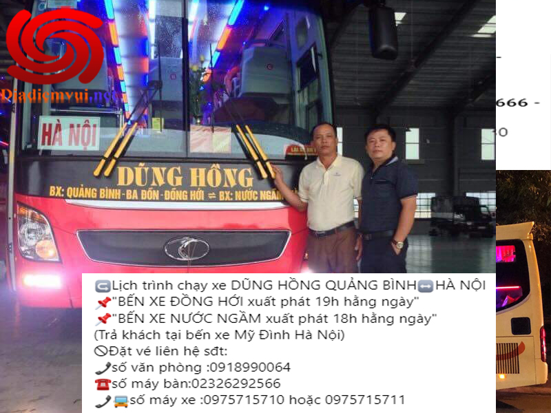 Xe khách Dũng Hồng tuyến Đồng Hới Quảng Bình đi bến xe Nước Ngầm Hà Nội và ngược lại