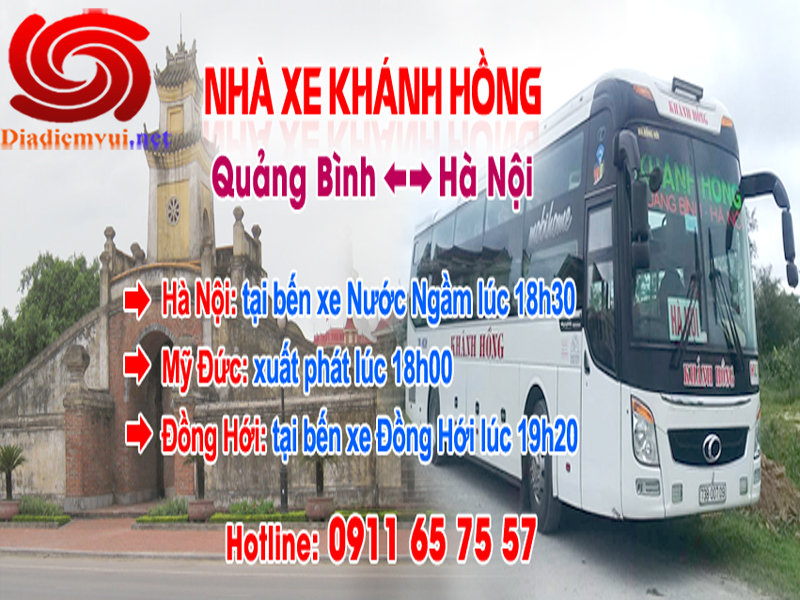 Xe khách Khánh Hồng tuyến Đồng Hới Mỹ Đức Quảng Bình đi bến xe Nước Ngầm Mỹ Đình Hà Nội