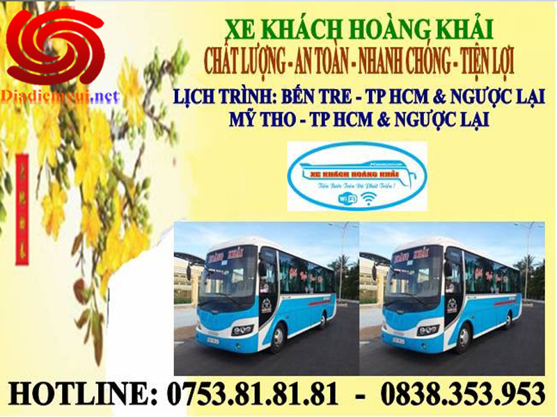 Xe khách Hoàng Khải tuyến Tp hcm Sài Gòn đi Bến Tre và ngược lại