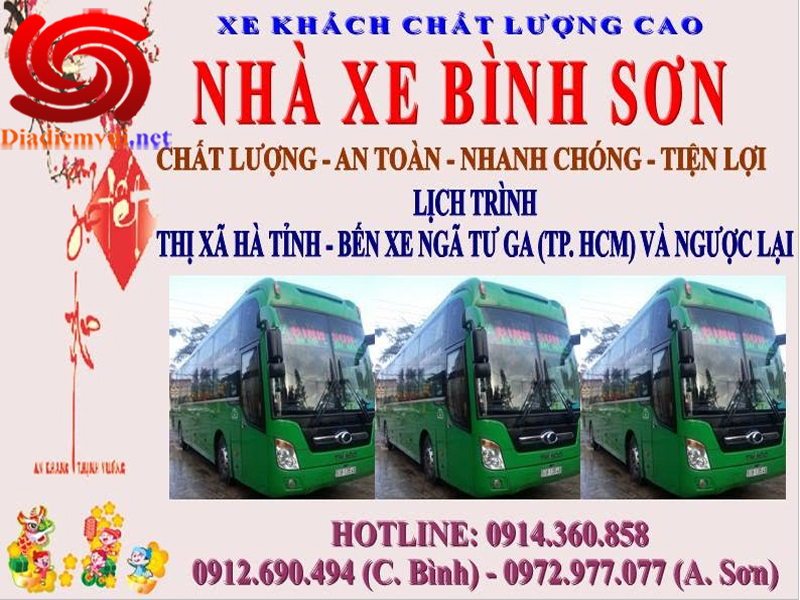 Xe khách Bình Sơn tuyến Tp hcm Sài Gòn đi Hà Tĩnh và ngược lại