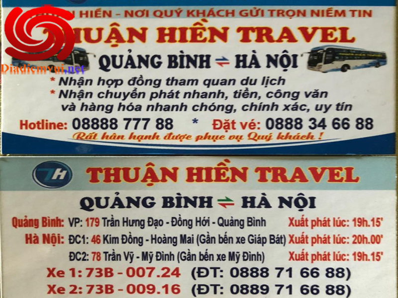 Xe khách Thuận Hiền tuyến Hà Nội đi Quảng Bình và ngược lại