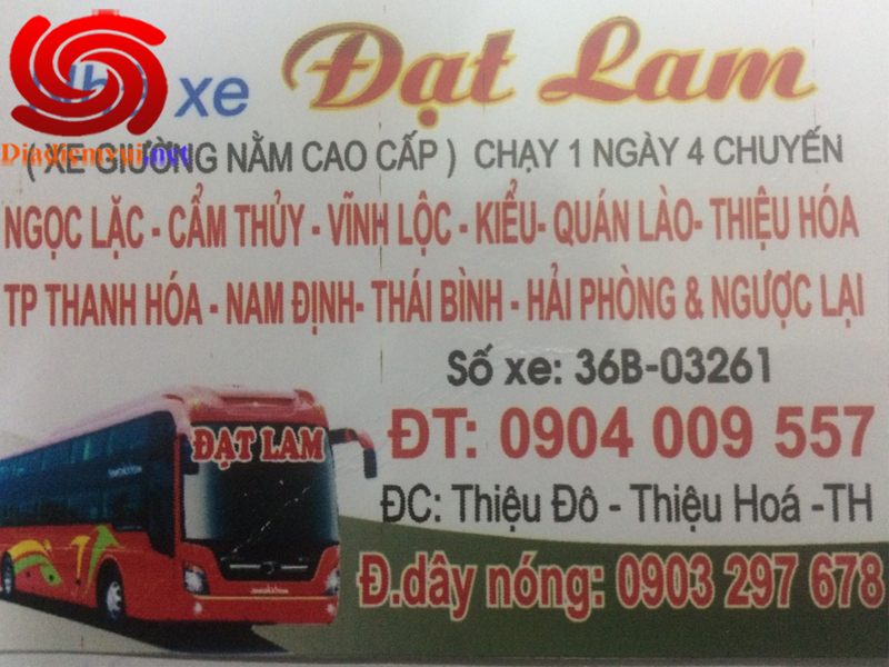 Xe khách Đạt Lam tuyến Hải Phòng đi Thanh Hóa và ngược lại